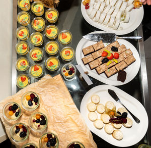 High angle view of meal served on table