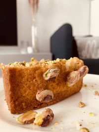 Close-up of cake on table at home