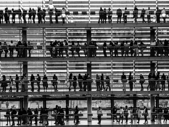 High angle view of people at stadium