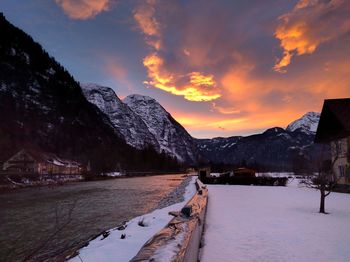 Scenic view of mountains during sunset