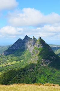 Scenic view of mountain against cloudy sky