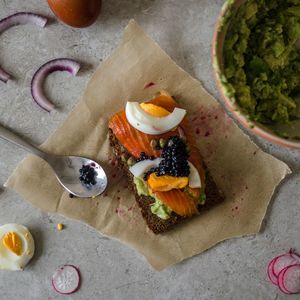 High angle view of breakfast on table