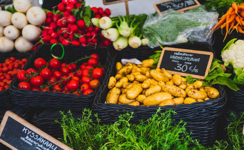 Fresh vegetables for sale at market stall