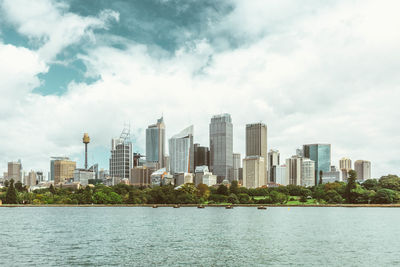 Modern buildings in city against sky