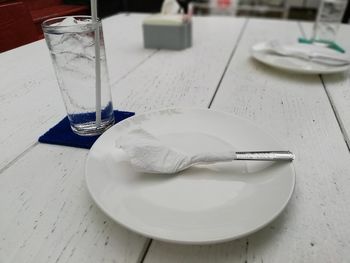 High angle view of empty plate on table