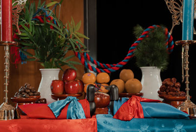 Various fruits arranged on table