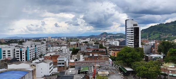 High angle view of townscape against sky