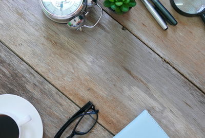 High angle view of eyeglasses on table