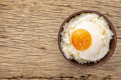 High angle view of breakfast served on table