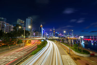 High angle view of illuminated city at night