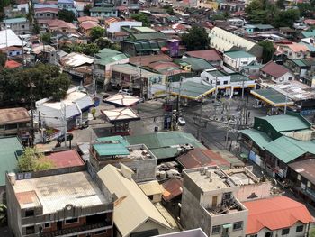 High angle view of buildings in town