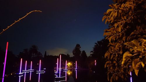 Low angle view of silhouette palm trees against sky at night