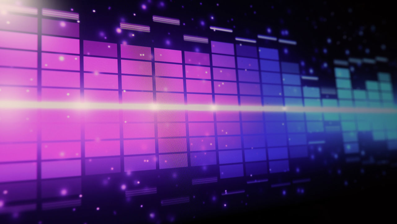 technology, backgrounds, music, no people, arts culture and entertainment, abstract, illuminated, blue, diagram, purple, equipment, graph, computer, communication, night, light - natural phenomenon, multi colored, pattern, industry, light, business