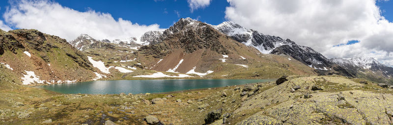 Panoramic view of snowcapped mountains against sky