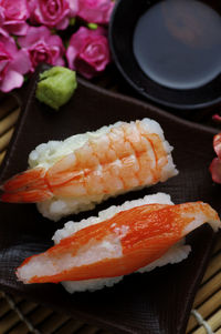 Close-up of sushi served in plate