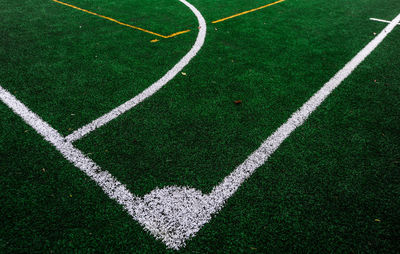 High angle view of soccer ball on field