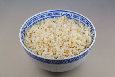 High angle view of food in bowl on table