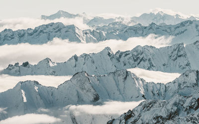 Scenic view of snowcapped mountains against sky