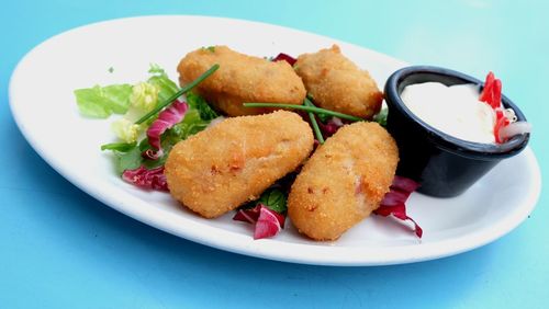 Close-up of food served in plate