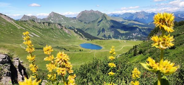 Scenic view of mountains against sky