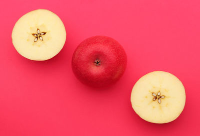 High angle view of apples on table