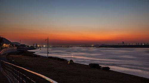 Scenic view of sea against sky during sunset