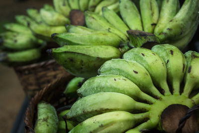 High angle view of bananas in basket for sale