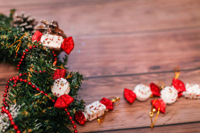 Close-up of christmas decoration on table