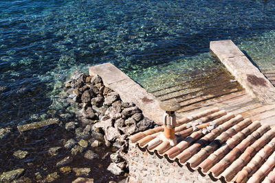 High angle view of rocks on beach