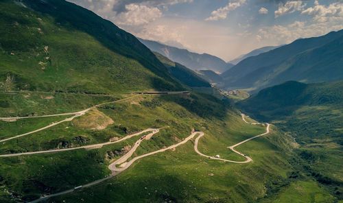 High angle view of mountain road against sky