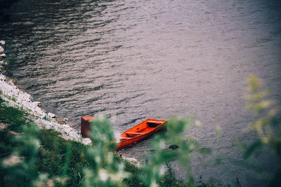 High angle view of boat in river