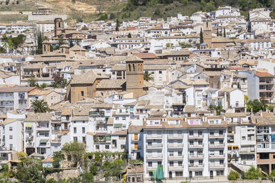 High angle view of buildings in city