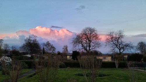 Scenic view of field against cloudy sky