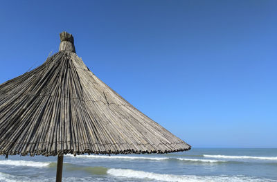 Panoramic view of sea against clear blue sky