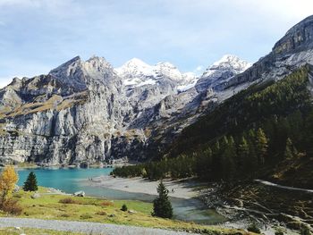 Scenic view of mountains and lake