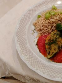 Close-up of food in plate on table