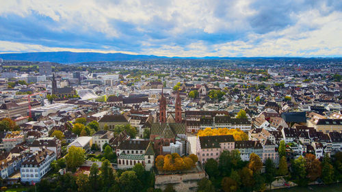 High angle view of buildings in city