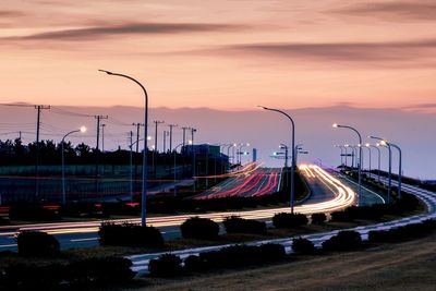 Light trails on road at night