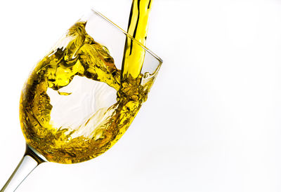 Close-up of yellow leaf over white background