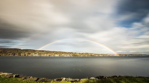 Scenic view of rainbow against sky