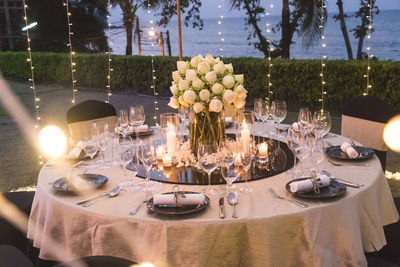 View of wine glasses on table