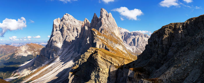 Panoramic view of snowcapped mountains against sky