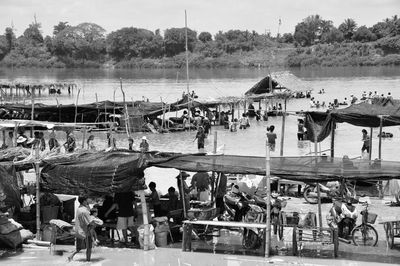 Food stalls on banks of mekong river
