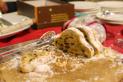 Close-up of dessert in plate on table