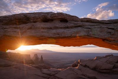 Scenic view of mountain against sky during sunrise 