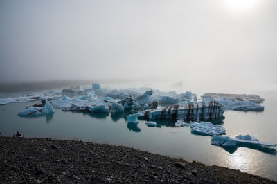 Scenic view of sea against sky during winter