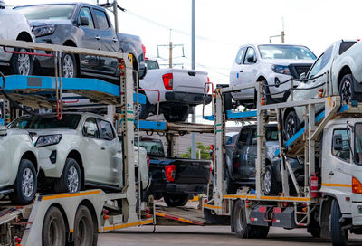 Car carrier trailer transport new car from manufacturing factory to dealer. auto vehicle haul truck