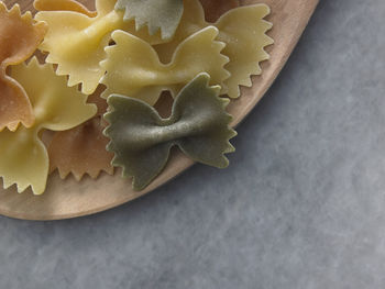 Close-up of farfalle pasta in plate on table