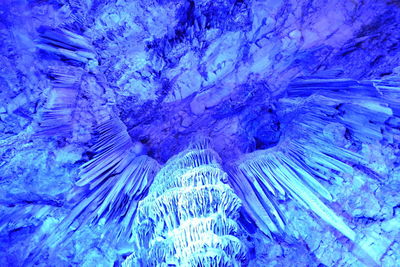 Full frame shot of illuminated blue wall