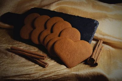 High angle view of cookies on table